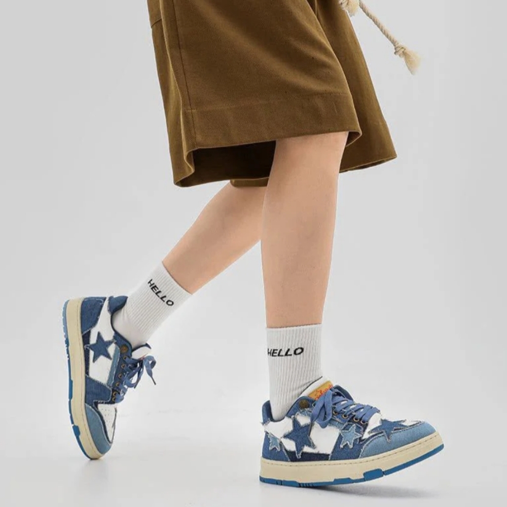 Aelfrie Eden All Star Leather & Denim Patchwork Skate Sneakers